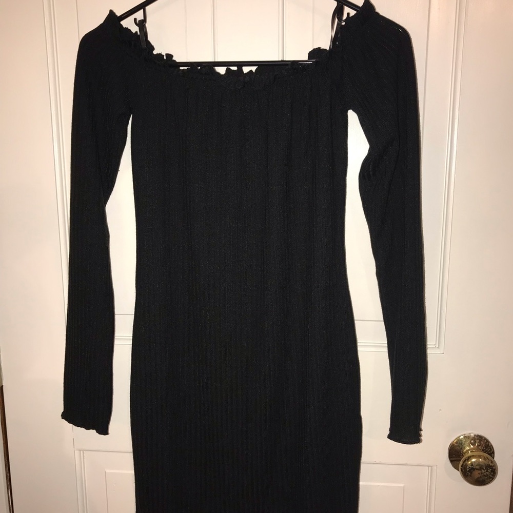 Frilled Off Shoulder Rib Knit Dress - Picture 2 of 4